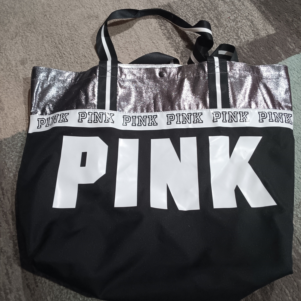 PINK Victoria's Secret Black and Metallic Tote